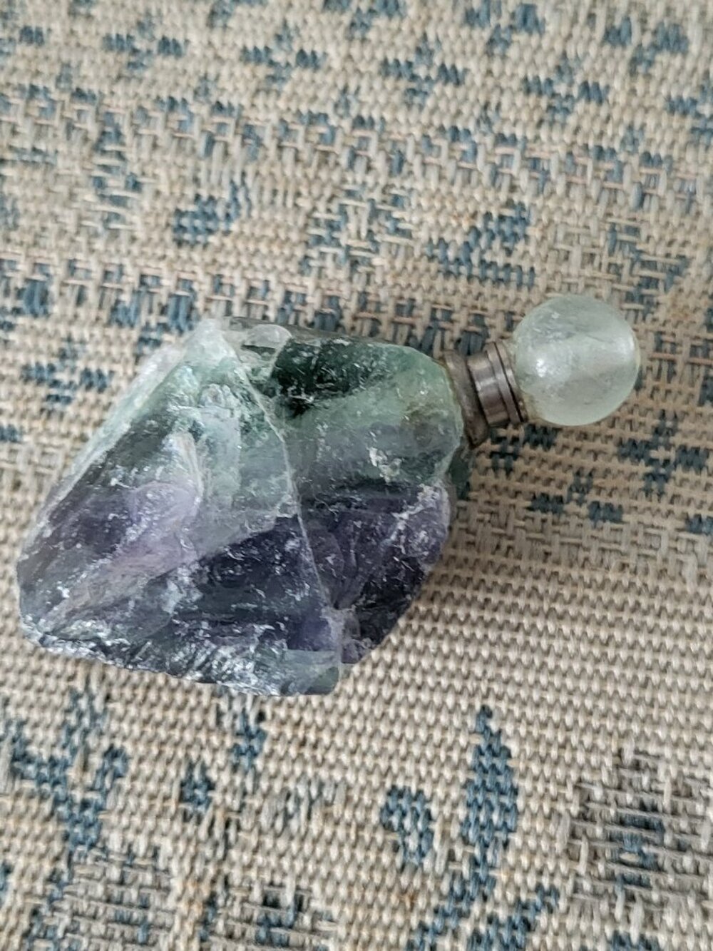 Raw Rainbow Fluorite Crystal Perfume Bottle Essential Oil Vial Stone Pocket